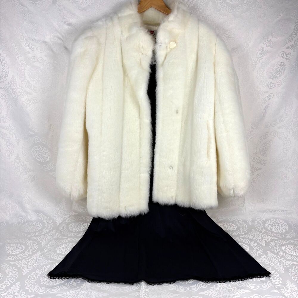 Monterey Faux Fur Coat Jacket Cream Formal Cocktail Event Vintage 1980s Size 8